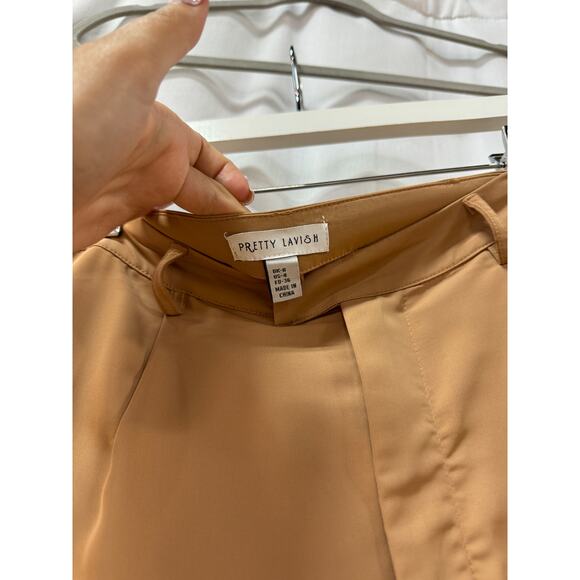 Pretty Lavish Jamie Crop Tie Knot Blouse & Wide Leg Trouser Pants Set Tan US 4 - Picture 13 of 15